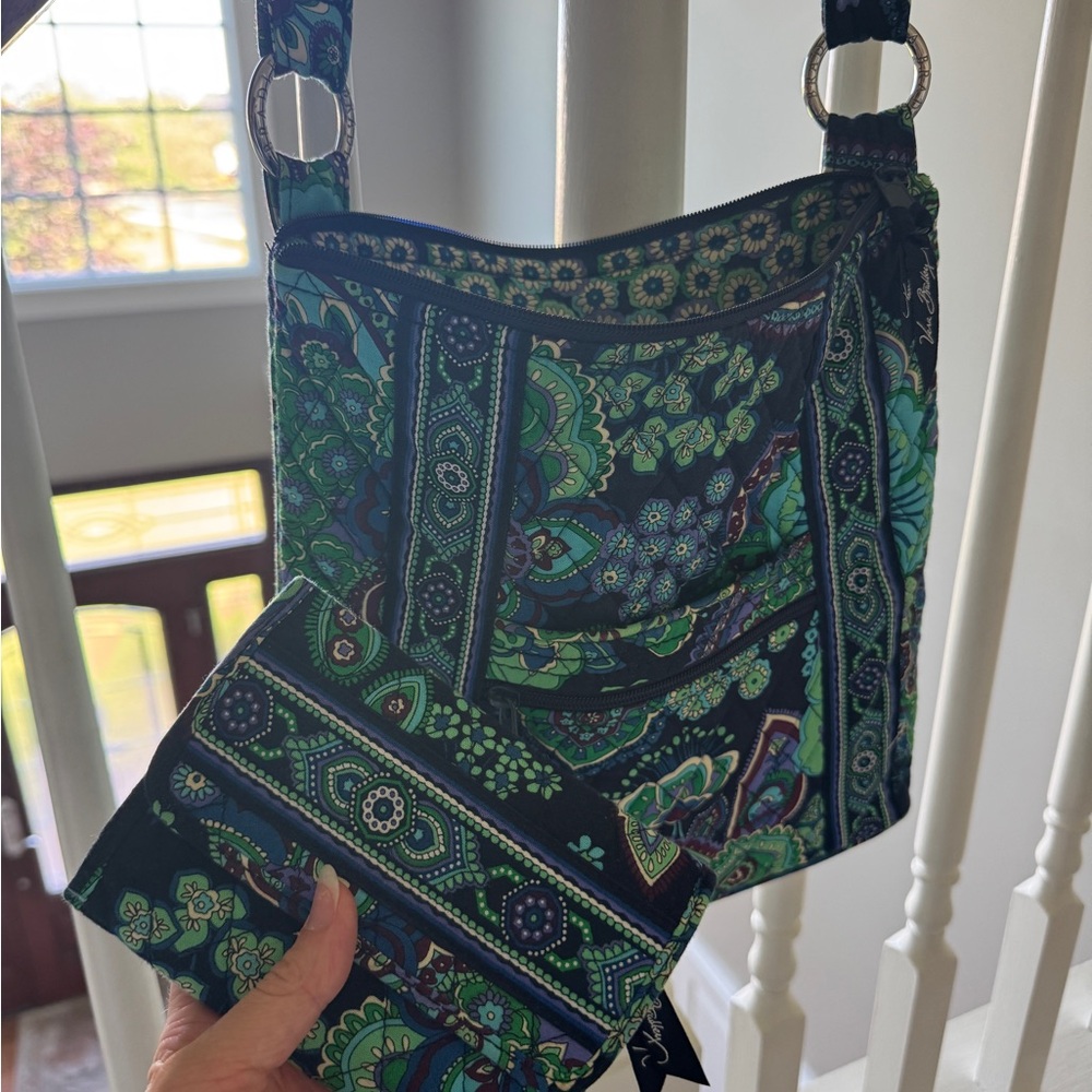 Vera Bradley Hipster Crossbody in Green and Blue Paisley Pattern (retired)